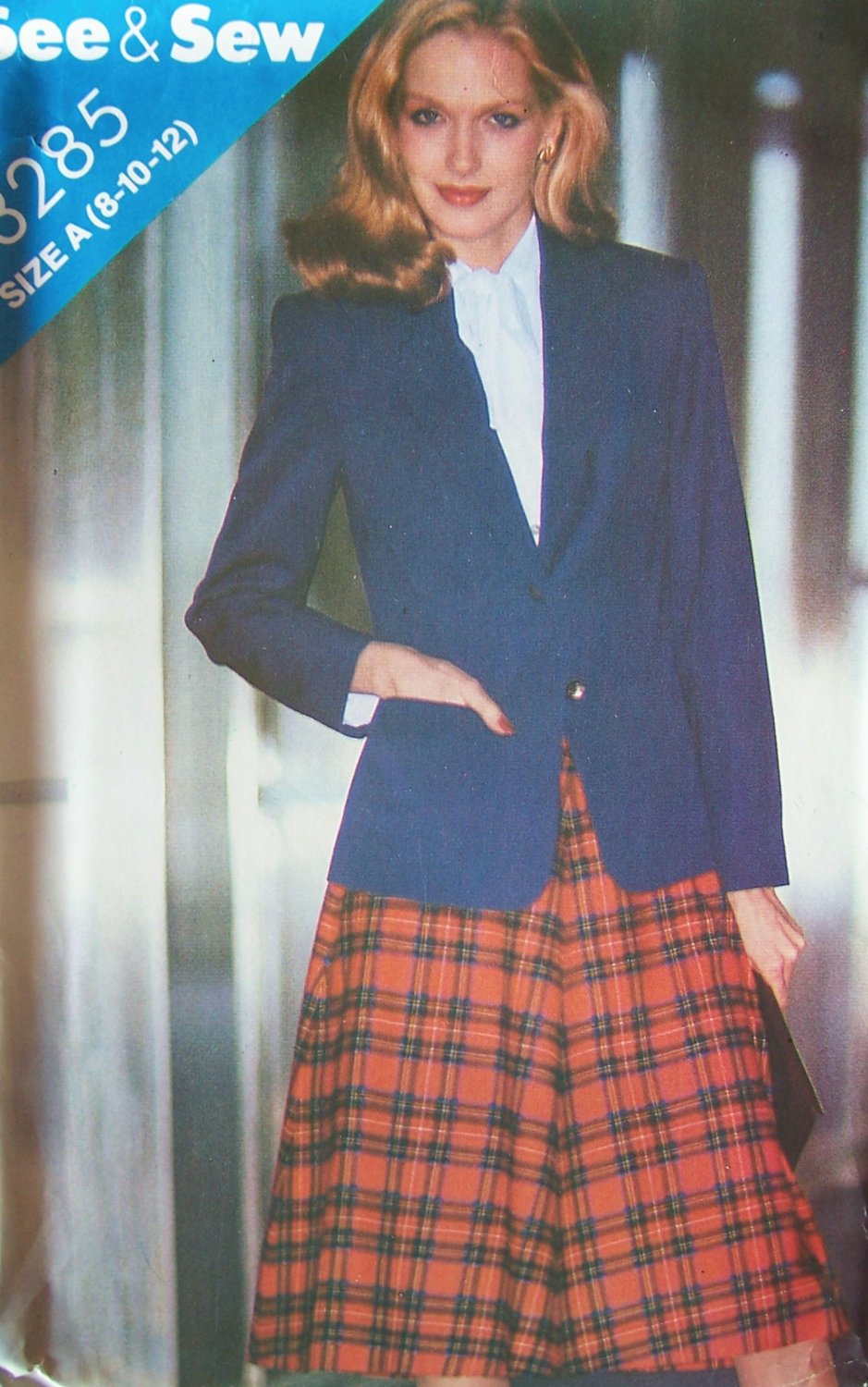 Vintage 80’s Butterick 3285 Flared Skirt and Notched Collar Jacket Pattern Uncut Size 8-12