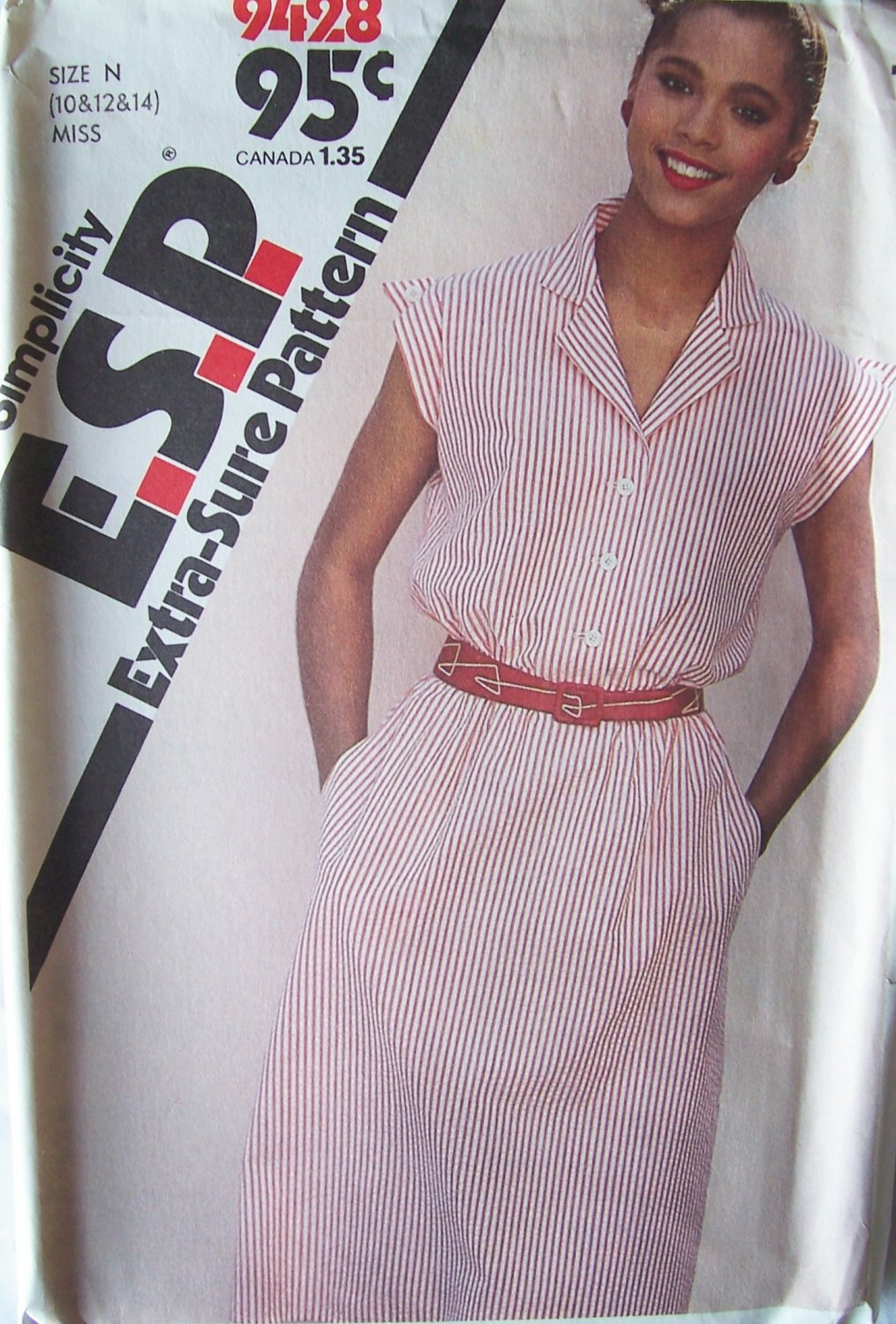 Vintage 80’s Simplicity 9428 Notched Collar Slim Dress Pattern Button Front Uncut Size 10-14