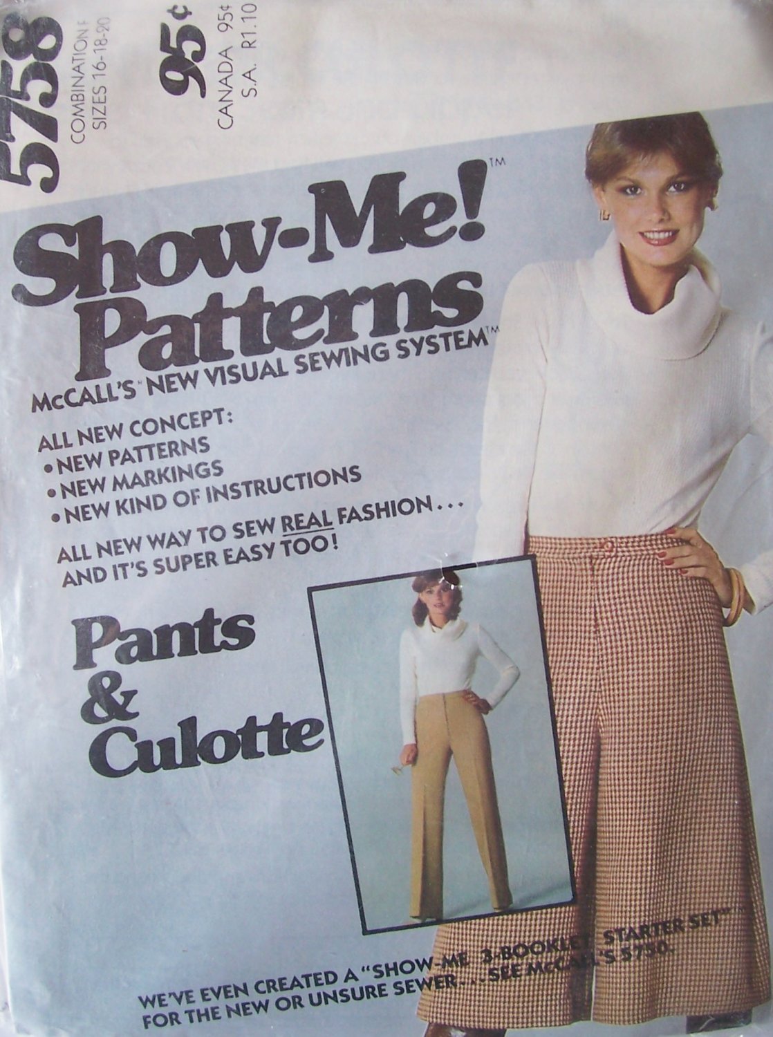 Vintage 70s McCall’s 5758 Straight Front Pants and Culottes Show Me Pattern Uncut Size 16-20