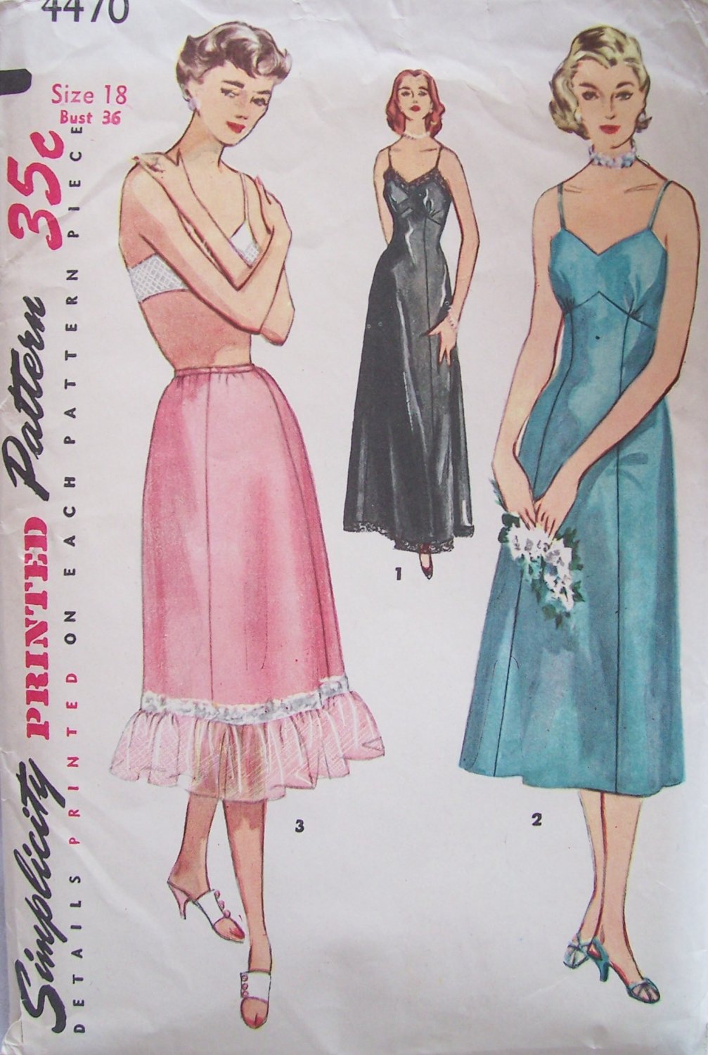 Vintage 1953 Simplicity 4470 Lingerie Full Long Slip and Half Pattern Size 18 Bust 36