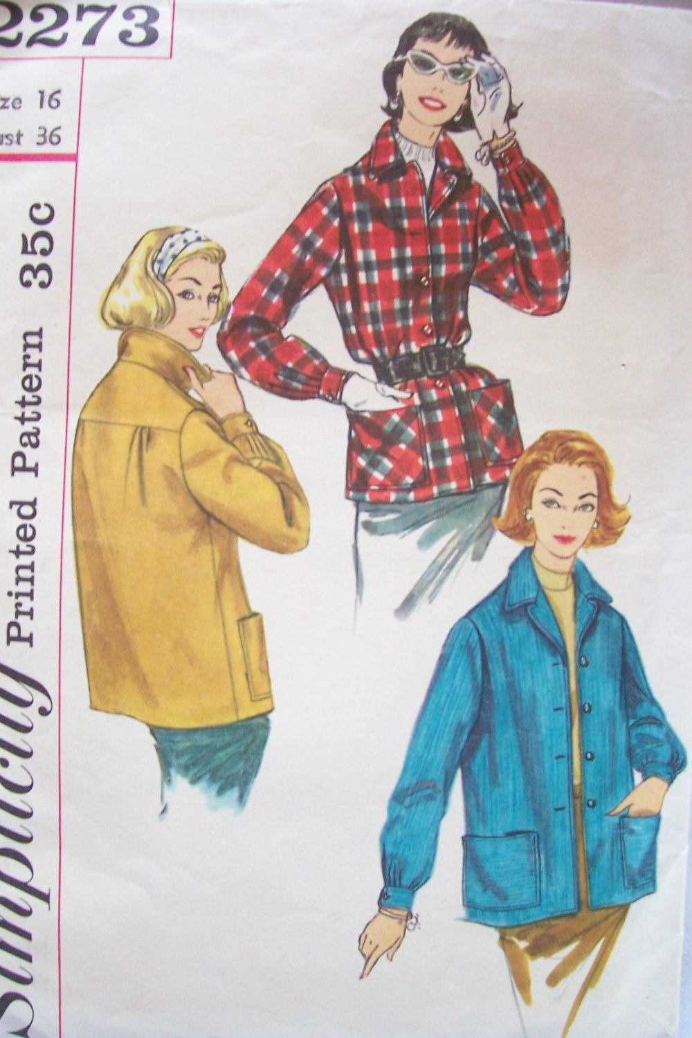 Vintage 50’s Simplicity 2273 Lightweight Casual Fall Winter Jacket Pattern Size 16 Bust 36