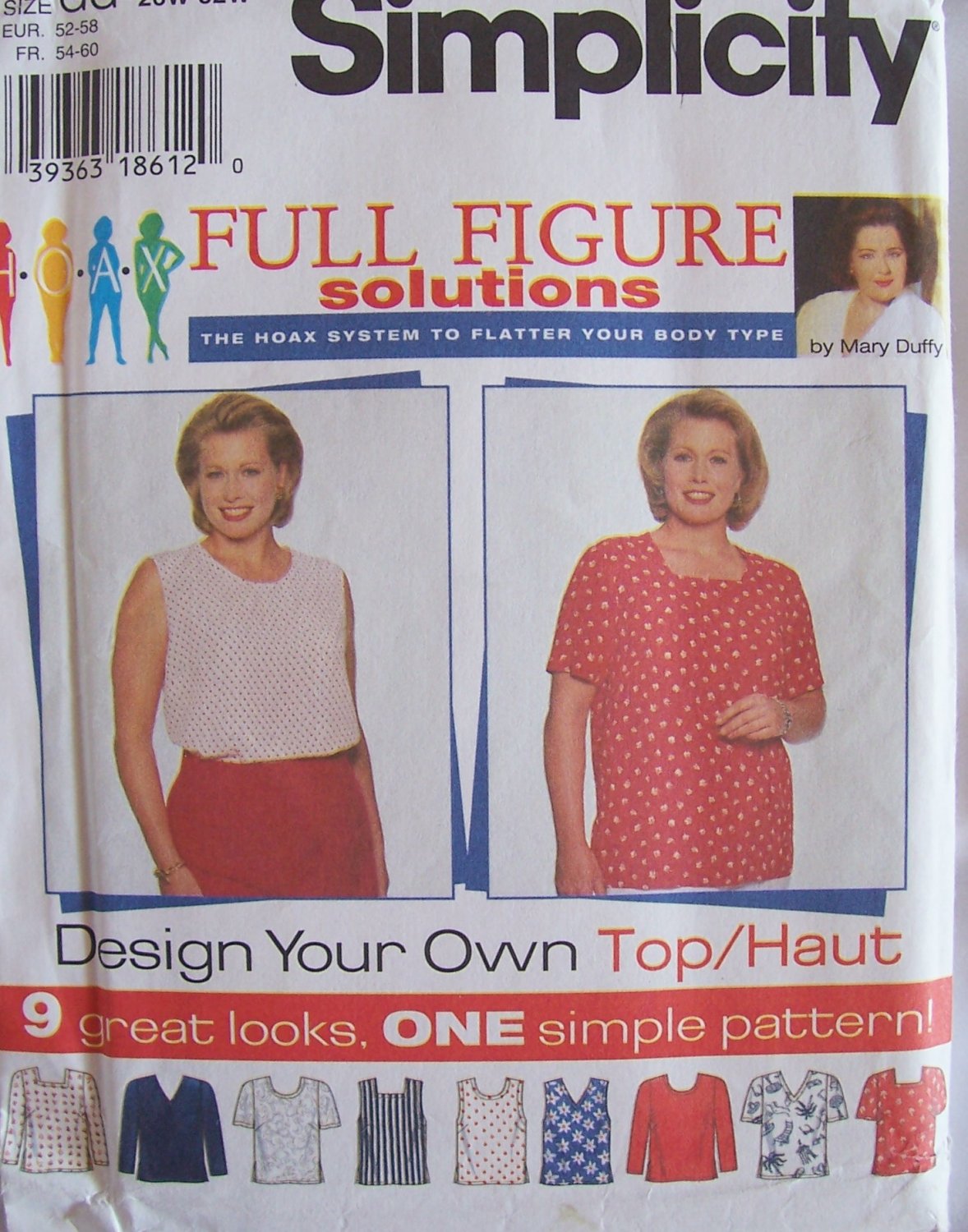 Simplicity 7034 Full Figure Pullover Top Pattern Square Round or V-Neck Uncut Size 26W-32W