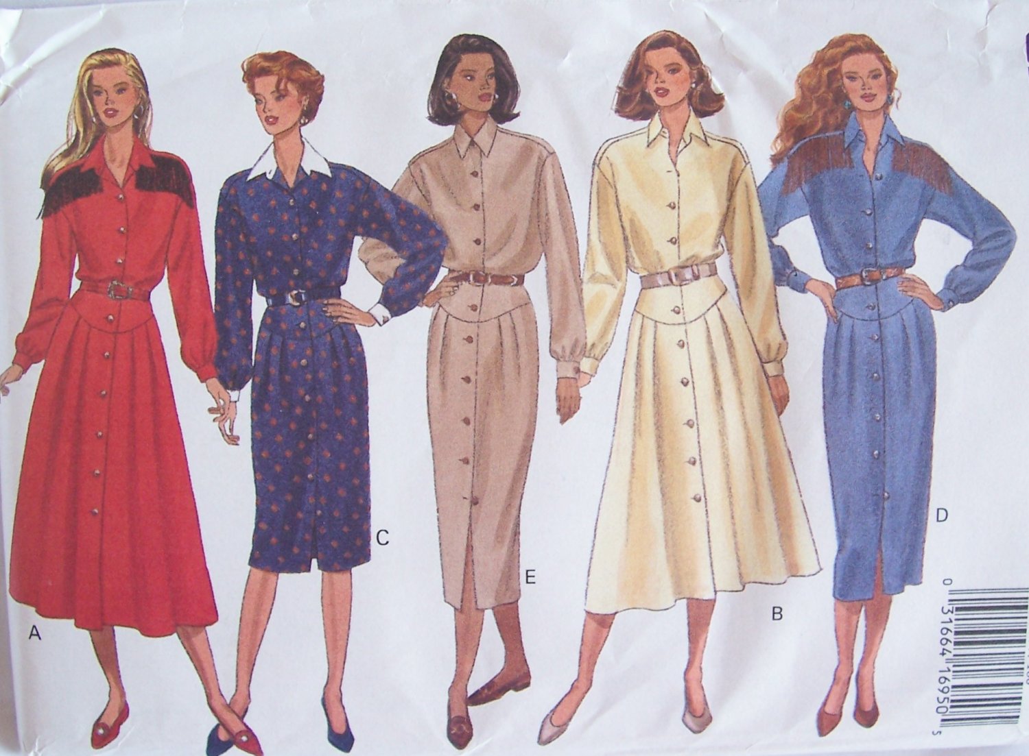 Butterick 6904 Classics Front Button Dress Pattern Straight Flared Skirt Long Sleeve Uncut Size18-22