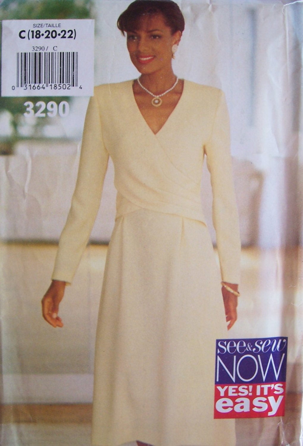 Butterick 3290 See and Sew A-Line Tucker Overlay Dress Pattern Uncut Size 18-22 Long Sleeve