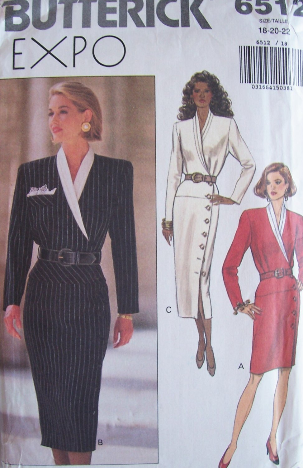 Butterick 6512 Asymmetrical Side Button Dress Pattern Uncut Size 18-22 Straight Skirt Long Sleeve