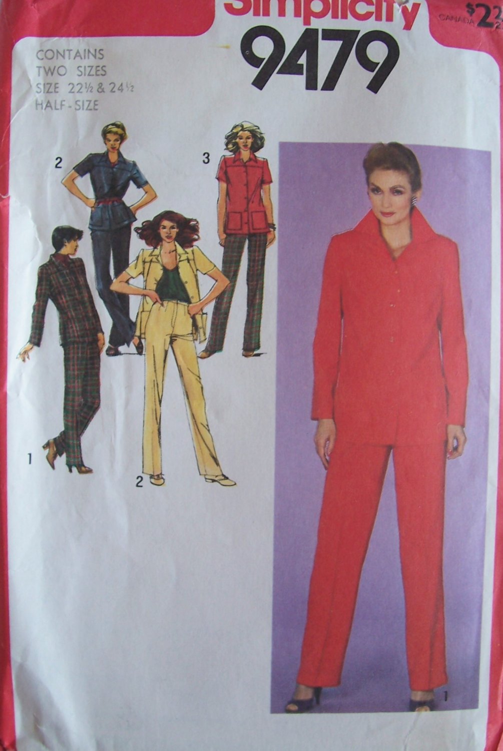 Vintage 80s Simplicity 9479 Straight Leg Pants Shirt Jacket Pattern Uncut Size 22.5-24.5