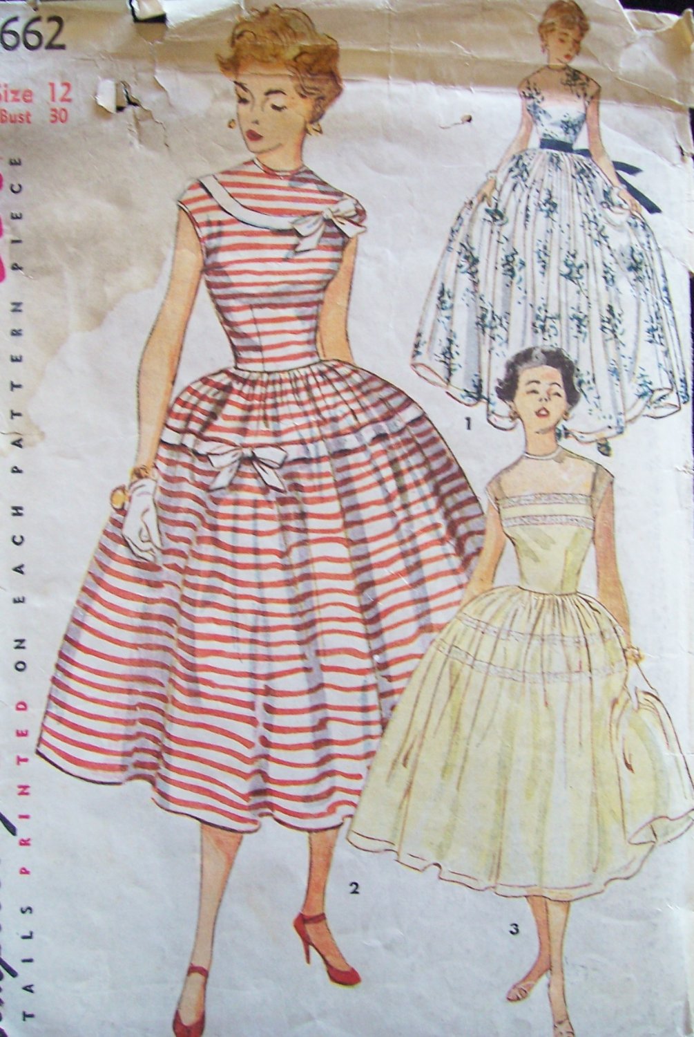 Vintage 50s Simplicity 4662 Full Skirt Evening Dress Pattern Sleeveless Size 12 B30