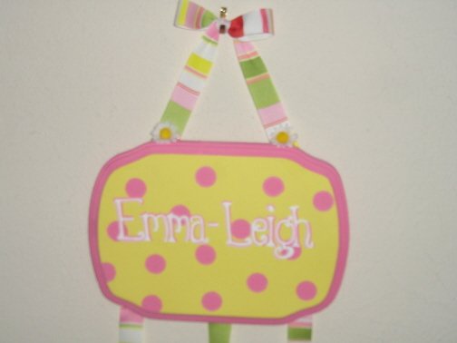Yellow with pink polka dot hair bow holder