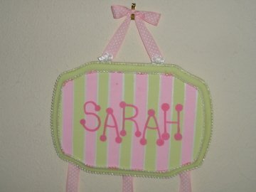 pink and green striped hair bow holder