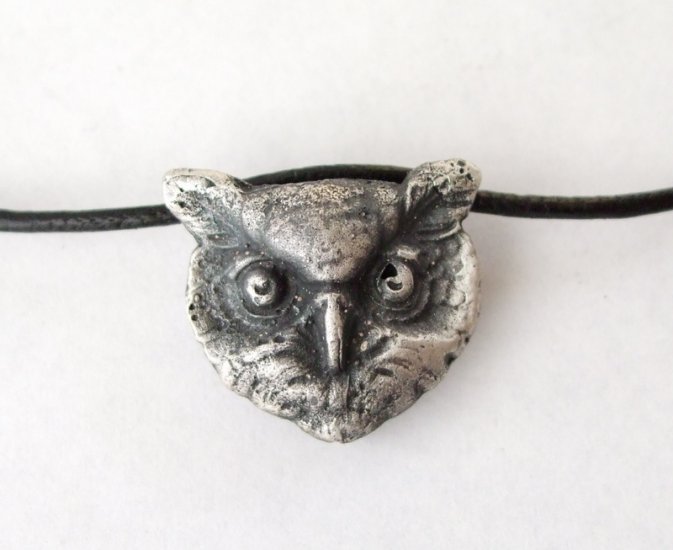 Sterling Silver Vintage Owl Bracelet on Leather Cord
