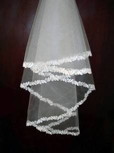 White Bridal Fingertip Embroidered borad Tiara veil