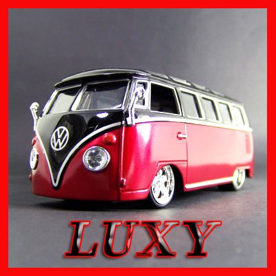 1.25 1970 VW VAN SAMBA BUS G RIDEZ Diecast Car Model Luxy Collectibles Black Red