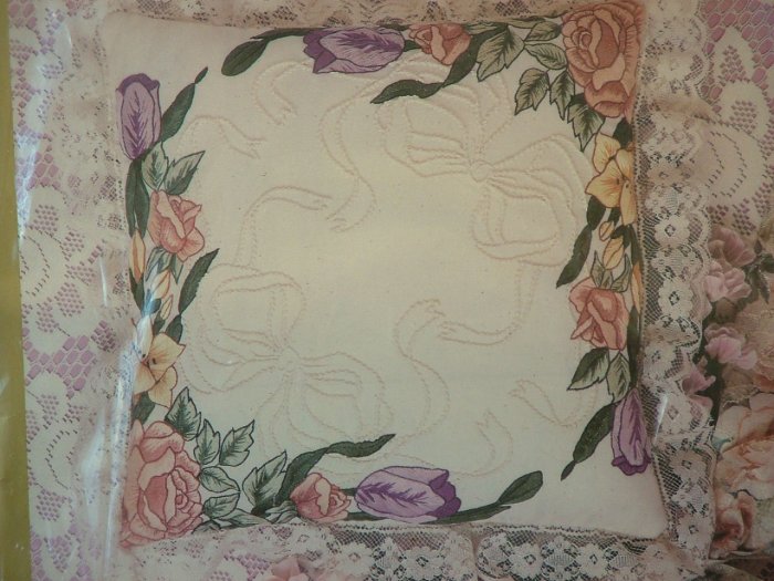 Lot of 2 Multi Floral Pillow Candlewicking Kit NEW