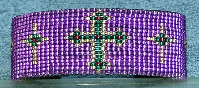 Hand Crafted Purple Beaded Cross Cuff Bracelet
