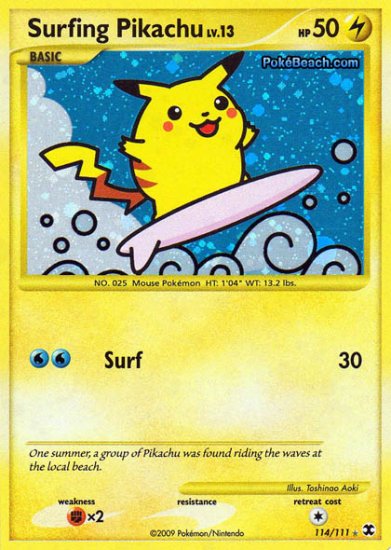 Secret Rare Holo Surfing Pikachu Rising Rivals 114/111