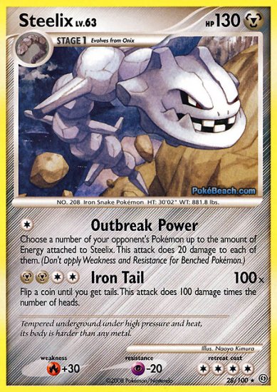 Reverse Holo Steelix Pokemon Stormfront 28/100