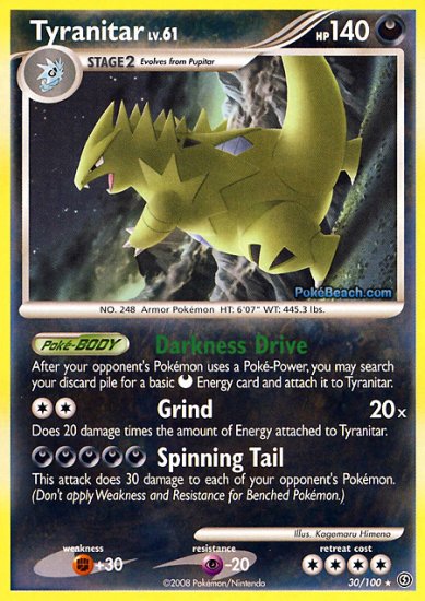 Reverse Holo Tyranitar Pokemon Stormfront 30/100