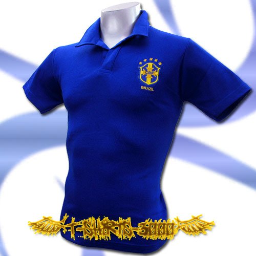 BRAZIL GOLD BLUE #10 FOOTBALL POLO T-SHIRT SOCCER Size M / i42