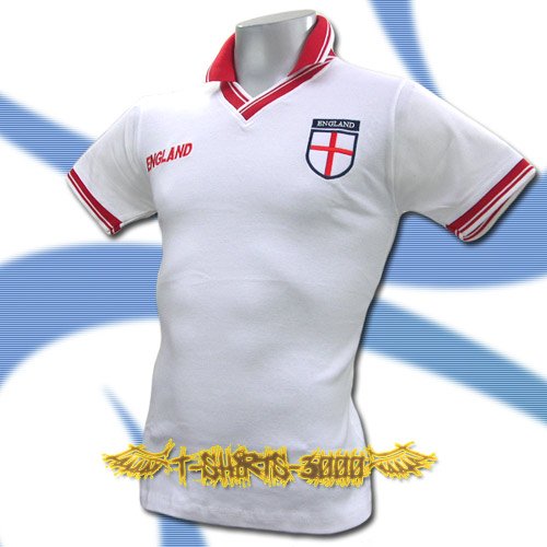 ENGLAND WHITE FOOTBALL V NECK POLO T-SHIRT SOCCER Size M / J38