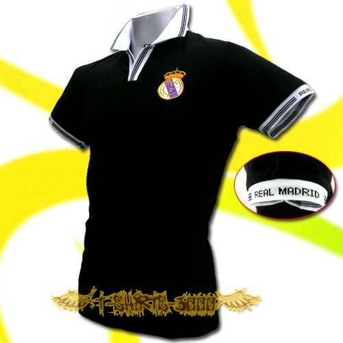 REAL MADRID BLACK FOOTBALL POLO T-SHIRT SOCCER Size M / K44