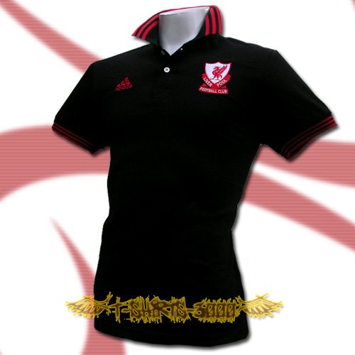 LIVERPOOL BLACK POLO FOOTBALL T-SHIRT SOCCER Size M / M21