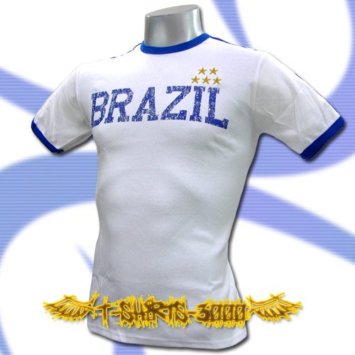 BRAZIL WHITE 5 STARS FOOTBALL COOL T-SHIRT SOCCER Size M / J07