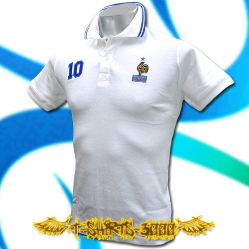 FRANCE WHITE #10 POLO FOOTBALL T-SHIRT SOCCER Size M / F49