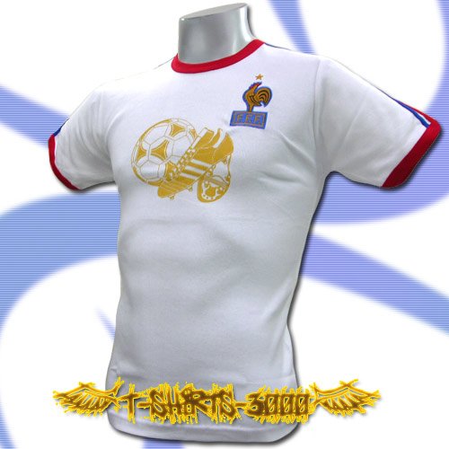 FRANCE GOLD WHITE SOCCER ATHLETIC T-SHIRT FOOTBALL Size M / i56
