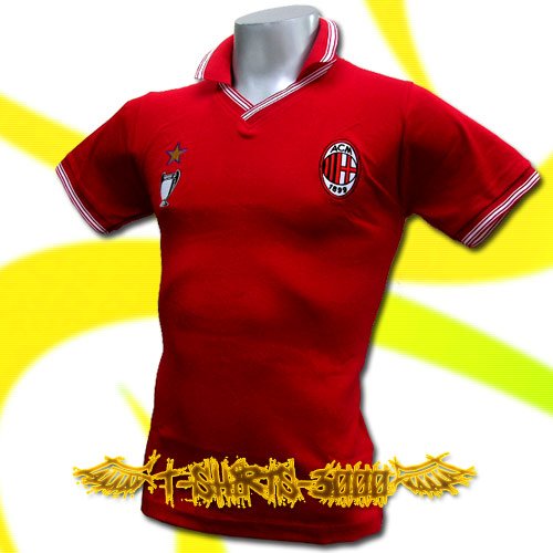 AC MILAN RED CHAMPION V NECK POLO SHIRT SOCCER / J28