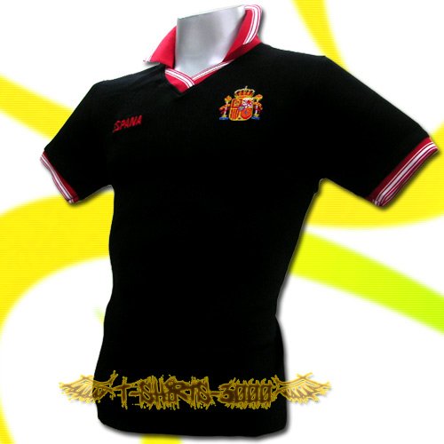 SPAIN BLACK ESPANA FOOTBALL POLO T-SHIRT SOCCER Size M / M65
