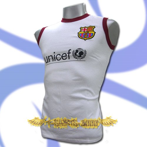 BARCELONA WHITE SLEEVELESS FOOTBALL T SHIRT SOCCER Size M / L36
