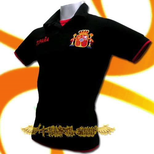SPAIN BLACK ESPANA FOOTBALL POLO T-SHIRT SOCCER Size M / M71