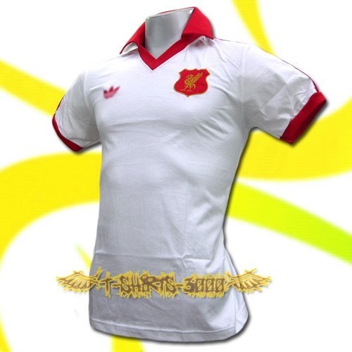 LIVERPOOL WHITE FOOTBALL RETRO POLO T SHIRT SOCCER Size M / K19