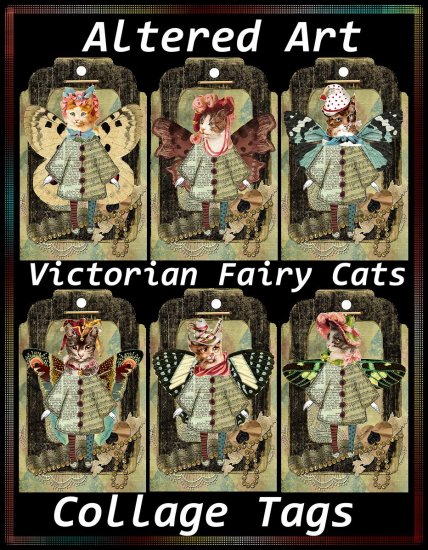 Victorian Fairy Cats Collage Tags - Digital Download ONLY