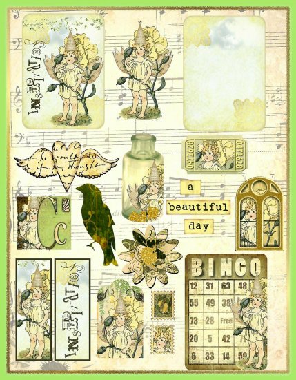 Vintage Carnation Flower Fairy ATC Collage Sheet - Digital Download ONLY