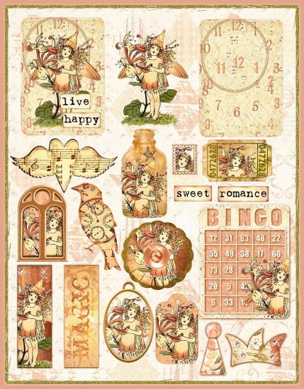 Vintage Honeysuckle Flower Fairy ATC Collage Sheet - Digital Download ONLY