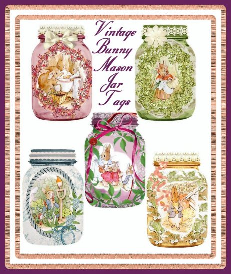 Vintage Easter Bunny Mason Jar Tags - Digital Download ONLY