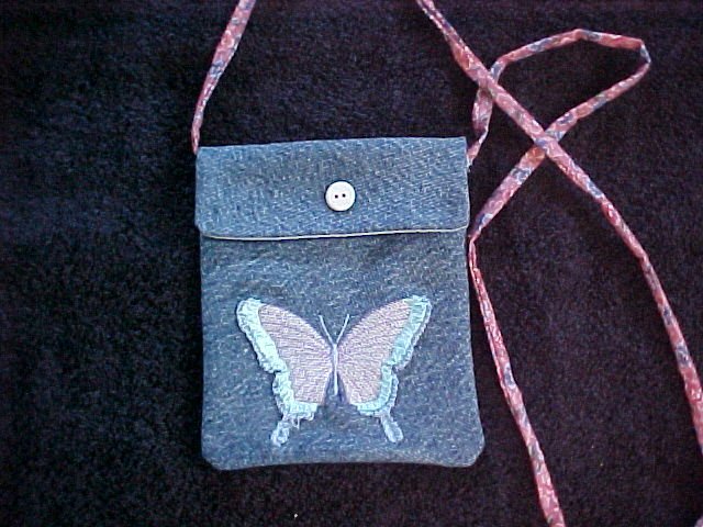 Embroidered Butterfly Denim Bag