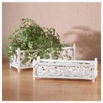 Distressed White Wood Carved Planters