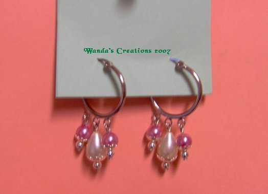 Pink & Ivory Faux Pearl Hoops