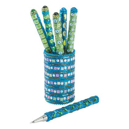 Turquoise/Lime Pens in Holder - 6 Pc 35740