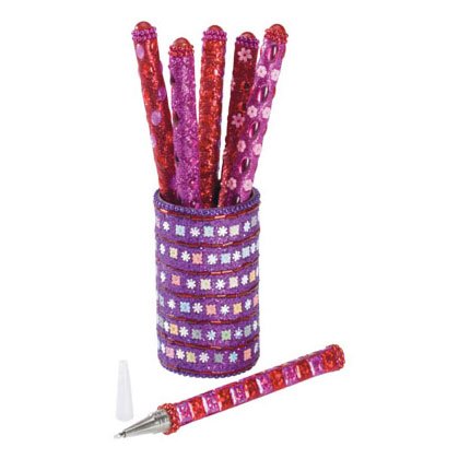 Pink/Red Pens in Holder - 6 Pc 35543