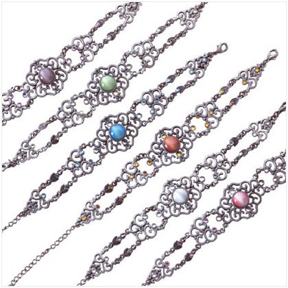 Pewter Assorted Stone Bracelet - Pk 6 33867