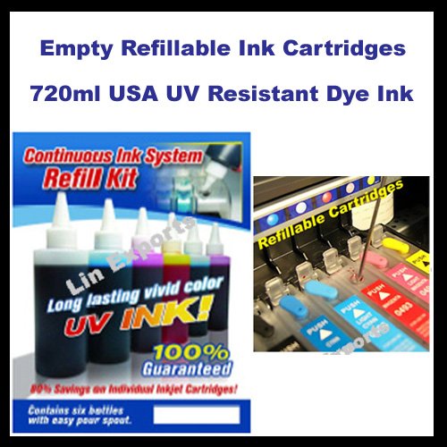 Refillable Cartridges + UV Ink Package for Epson Stylus D120 71N ARC Chips - FREE S/H Worldwide!!!