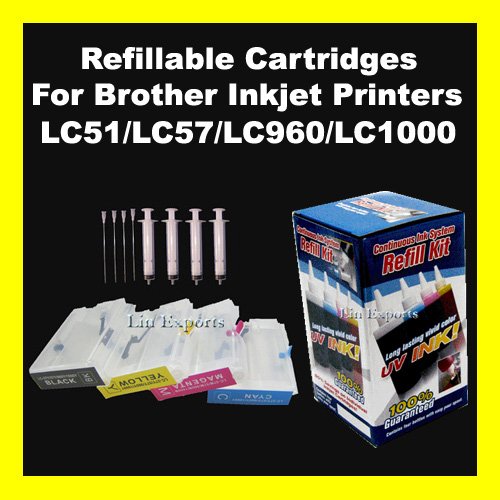 UV INK Refillable Cartridges for Brother LC10 LC37 LC51 LC57 LC960 LC970 LC1000 FREE S&H!!!