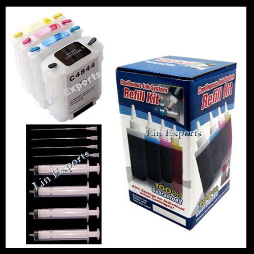 Refillable Compatible Cartridges for HP 10 2000c 2500c Pigment/Dye ink package - FREE S&H!!!
