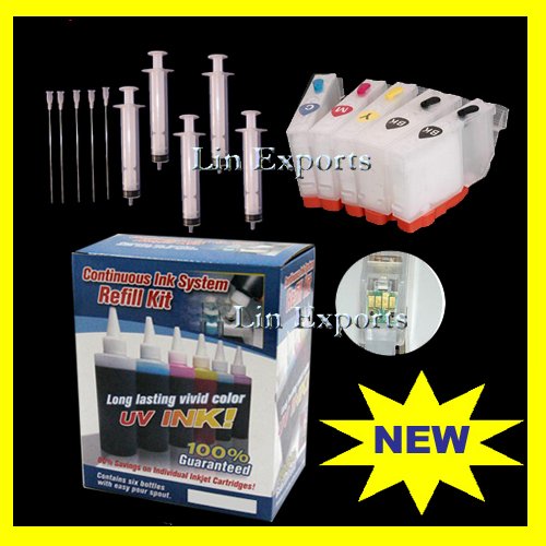 Pigment/UV Ink Refillable Cartridges for Canon Pixma MP620 PGI-520 CLI-521 ARC Chips FREE S/H!!!