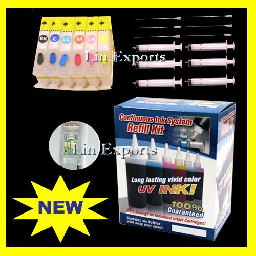UV Ink Refillable Cartridges Package for Canon ip6200D Autoreset Chips CLI-8 FREE S/H WORLDWIDE!!!