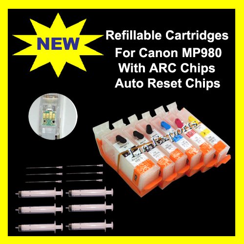 Pigment/UV Ink Refillable Cartridges for Canon Pixma MP980 MP990 ARC PGI-520 CLI-521 FREE S&H!!!