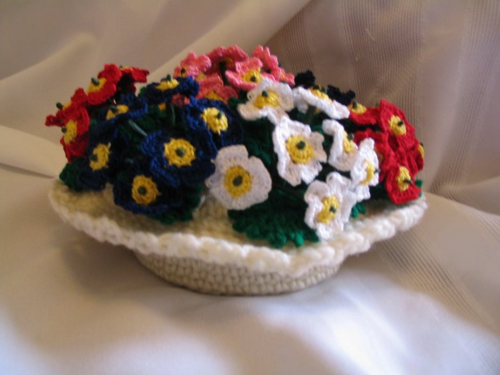 FLOWER FLORAL ARRANGEMENT HANDMADE COTTON THREAD CROCHET CROCHETED